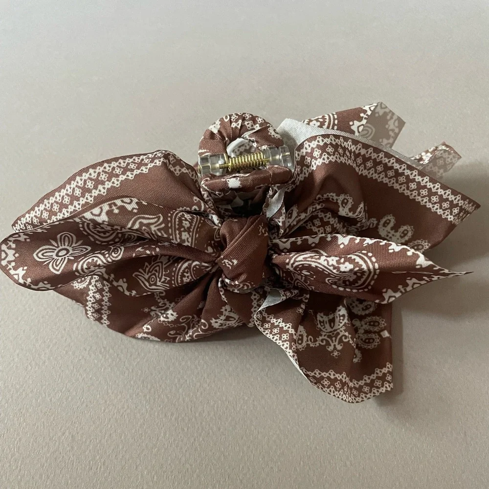 Brown Bandana Print Bow Hair Clip N1457